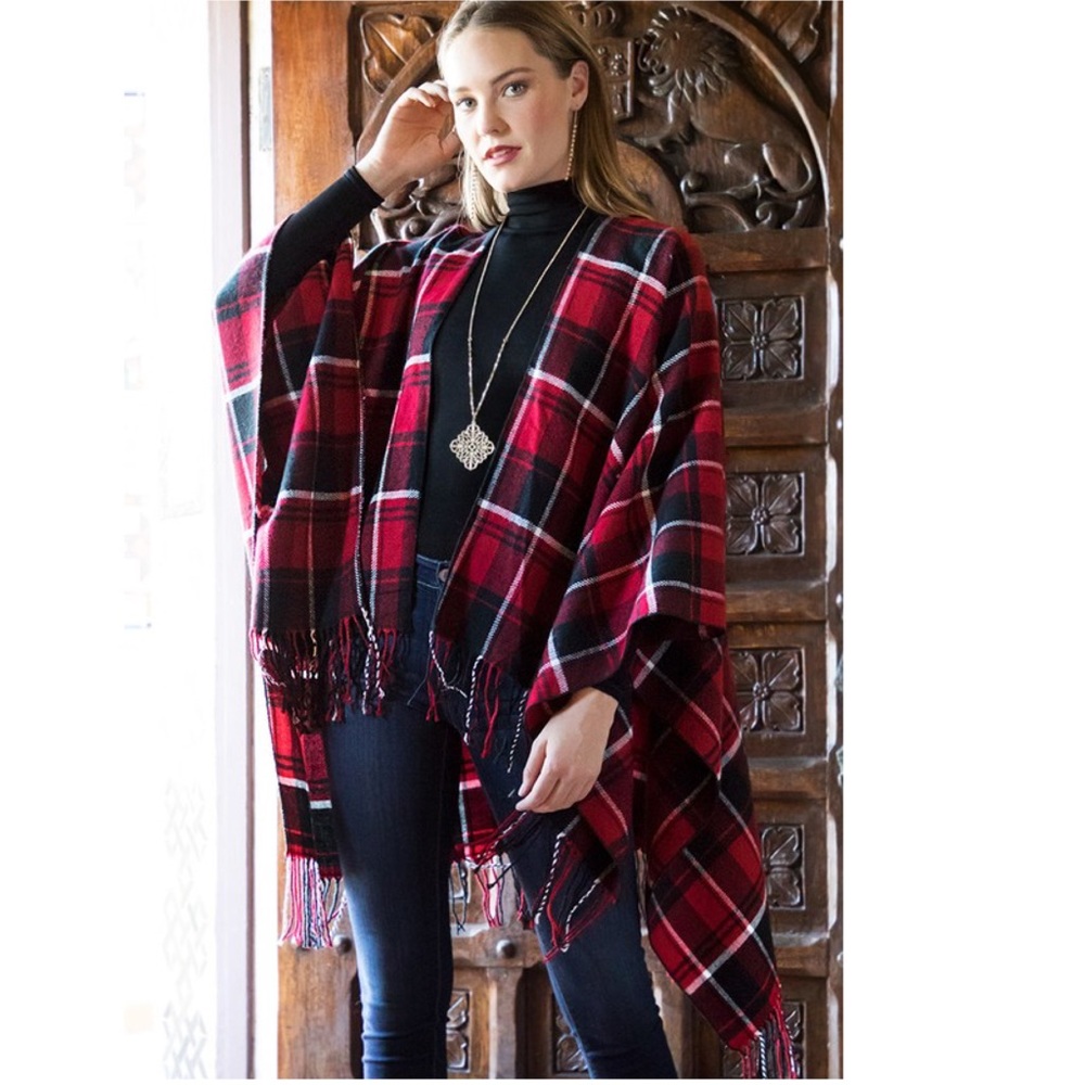 Plaid Fringe Ruana